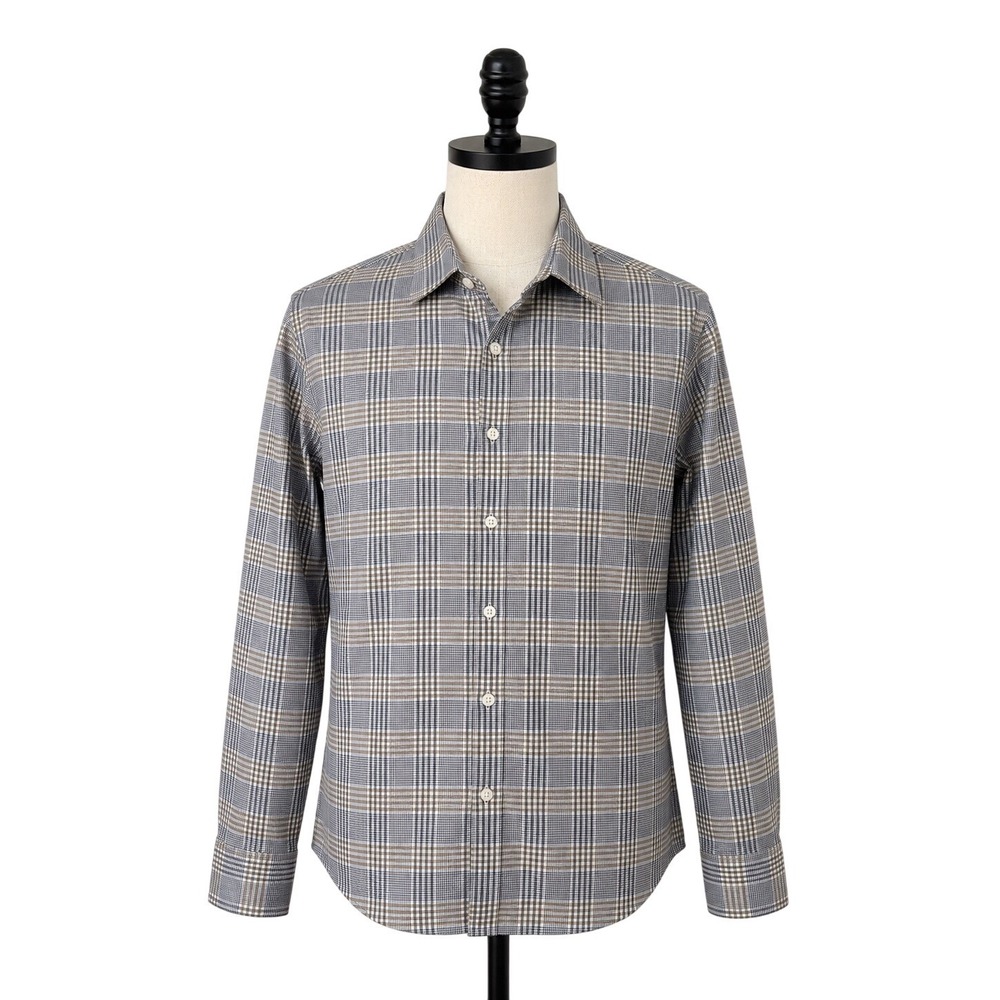 Michael Kors Mens Slim Fit Plaid Button Down Shirt Grey Tan White Size L